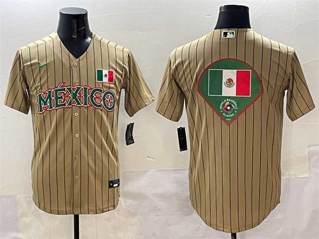 Men%27s Mexico Tan 2023 World Baseball Classic Team Big Logo Stitched Jerseys